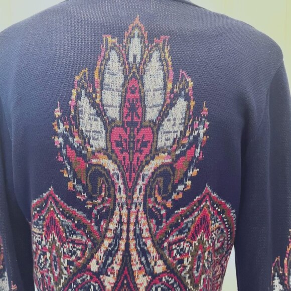 Ruby Rd. Open Front Long Sleeve Cardigan-Blue/Pink Mix-Size Medium-Casual-Long - Picture 13 of 16